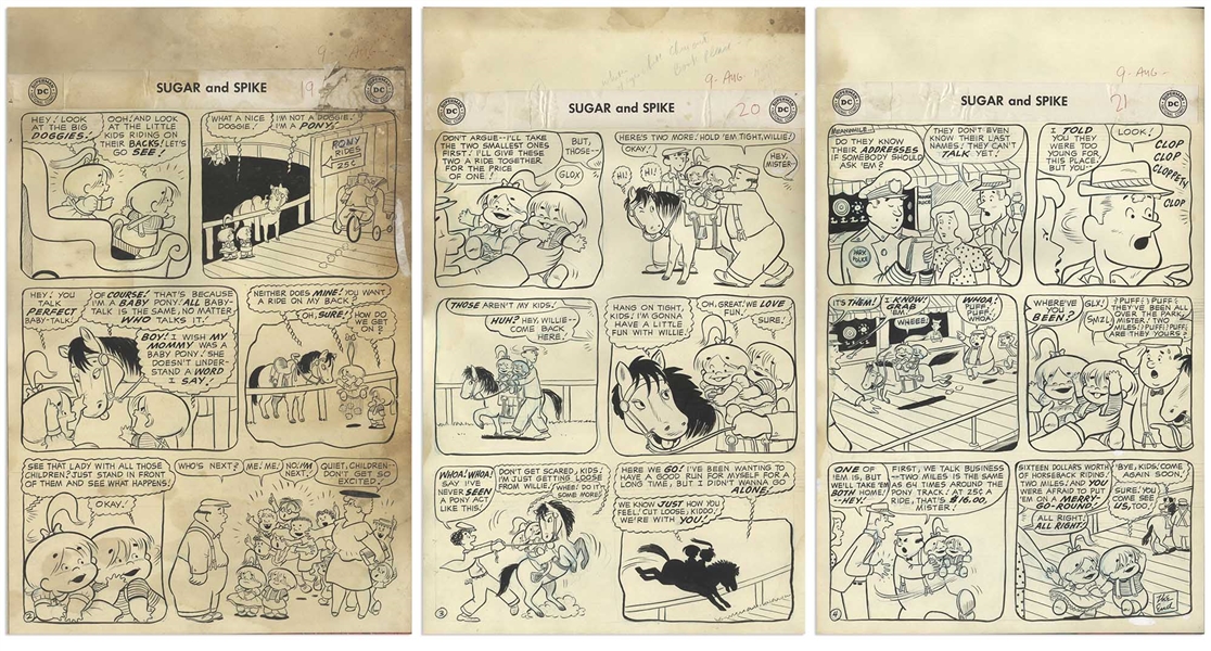 Sheldon Mayer Original Hand-Drawn ''Sugar and Spike'' Comic Book -- 10 Pages From the August 1957 Issue #9 Where the Two Toddlers Discover Mirrors